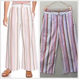 Roxy Linen Blend Sailing Trip Wide Leg Striped Pants XL